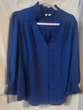 Women’s Navy Blue Long-Sleeve Button Front Blouse